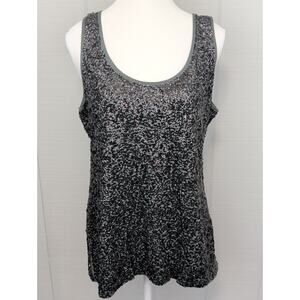J. Crew Womens AllOver Sequins Tank Top LG Green Cotton Black Sequins Sparkly